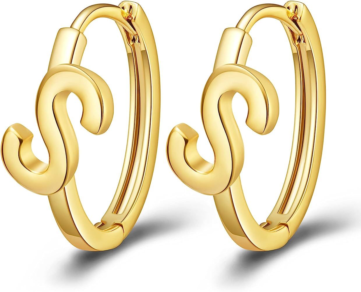 Dainty Initial Hoop Earrings Letter A to Z Alphabet Earrings 14K Gold-plated Valentine's Day Jewelry | Amazon (US)