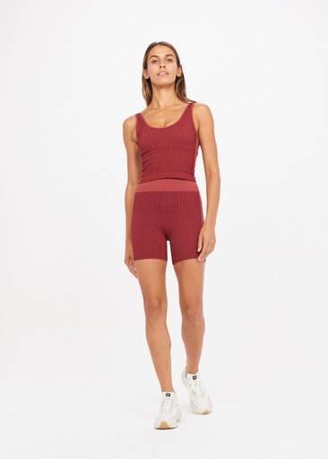 RIBBED SEAMLESS SPIN SHORT in SANGRIA | The UPSIDE | THE UPSIDE