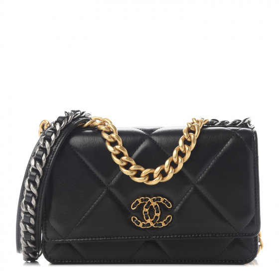 CHANEL Lambskin Quilted Chanel 19 Wallet On Chain WOC Black | Fashionphile