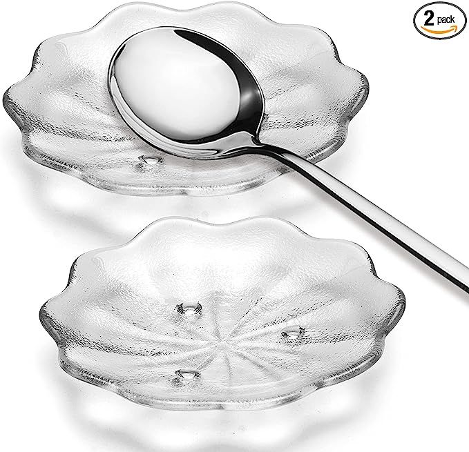 Glass Coffee Spoon Rest Set of 2, Small Spoon Holder Flower Shaped Coffee Spoon Rest Holder for C... | Amazon (US)
