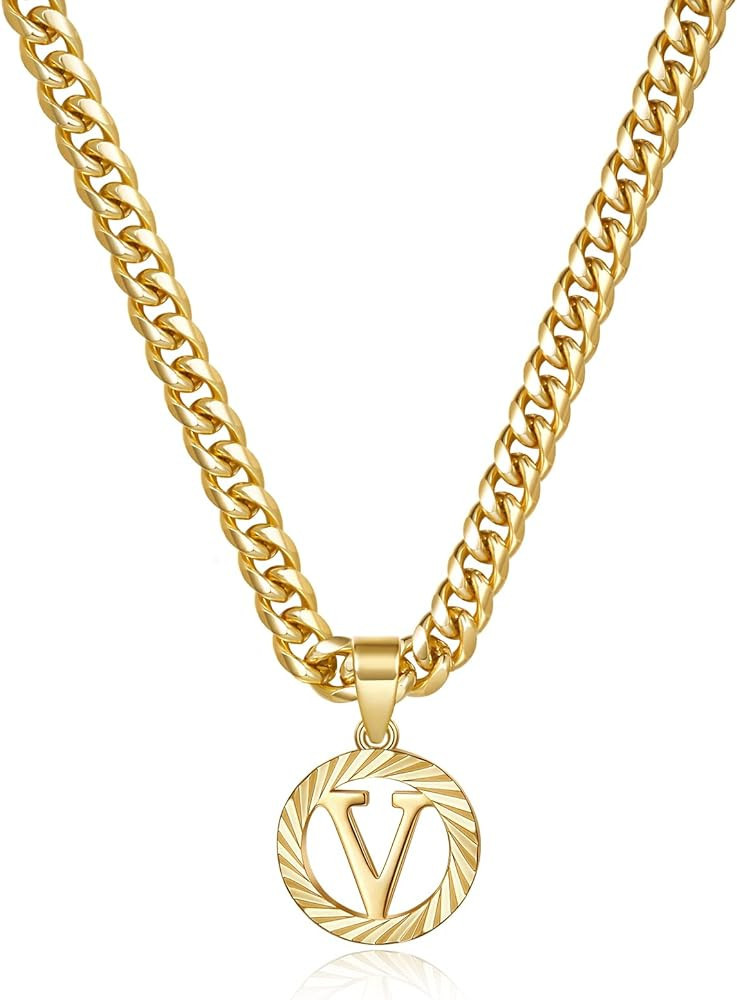 KissYan Gold Initial Necklace,14K Gold Plated Round Letter Pendant Hollow Capital Monogram 5mm Cu... | Amazon (US)