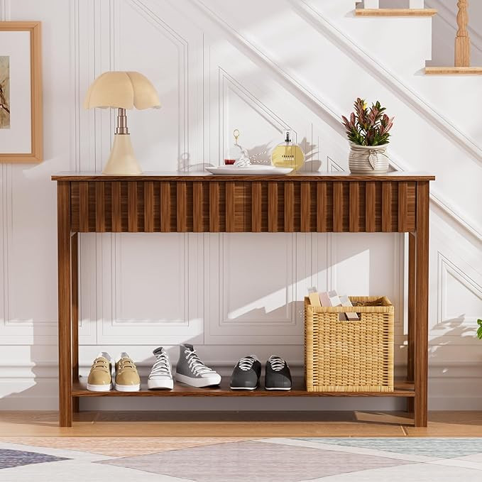 CHUWELL Entryway Console Table with 2 Fluted Drawers and Shelf, 47.2" Mid Century Entryway Table,... | Amazon (US)