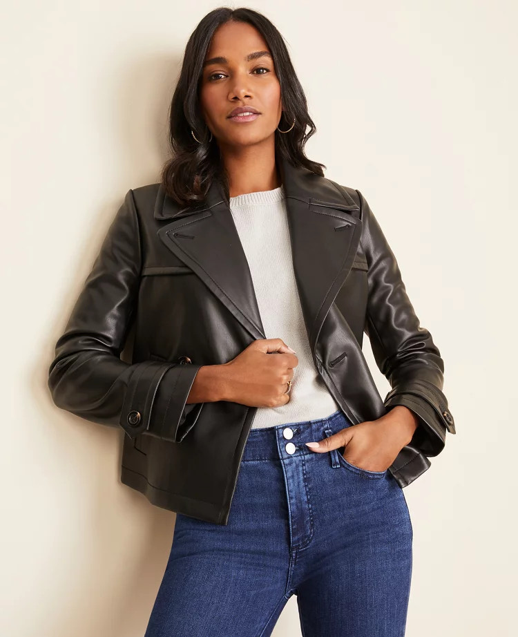 Faux Leather Short Trench Coat | Ann Taylor | Ann Taylor (US)