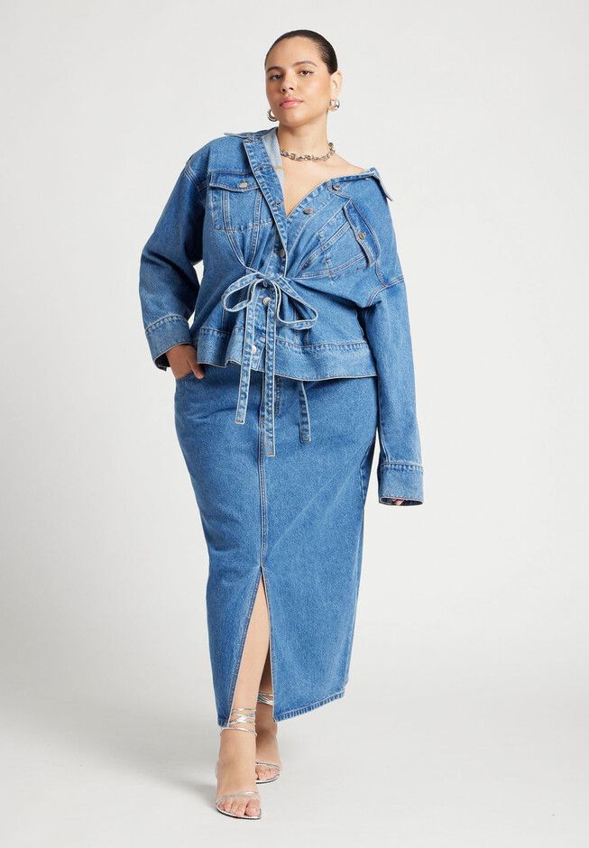 Denim Midi Skirt | Eloquii