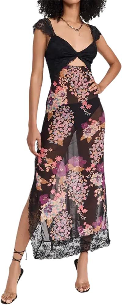 HOXIJIA Women Sleeveless Maxi Dress Backless Bodycon Floral Printed Spaghetti Strap Long Dress Sh... | Amazon (US)