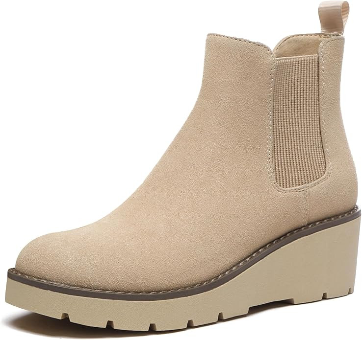 Athlefit Women's Chelsea Wedge Boots Elastic Platform Lug Sole Slip on Wedge Ankle Booties | Amazon (US)