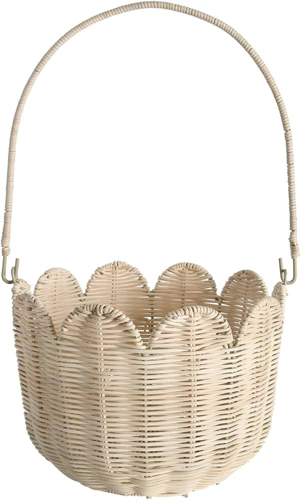 Scalloped Round Basket with Handle, Super Sturdy Wicker Storage Baskets, Hand Woven Basket for Sh... | Amazon (US)