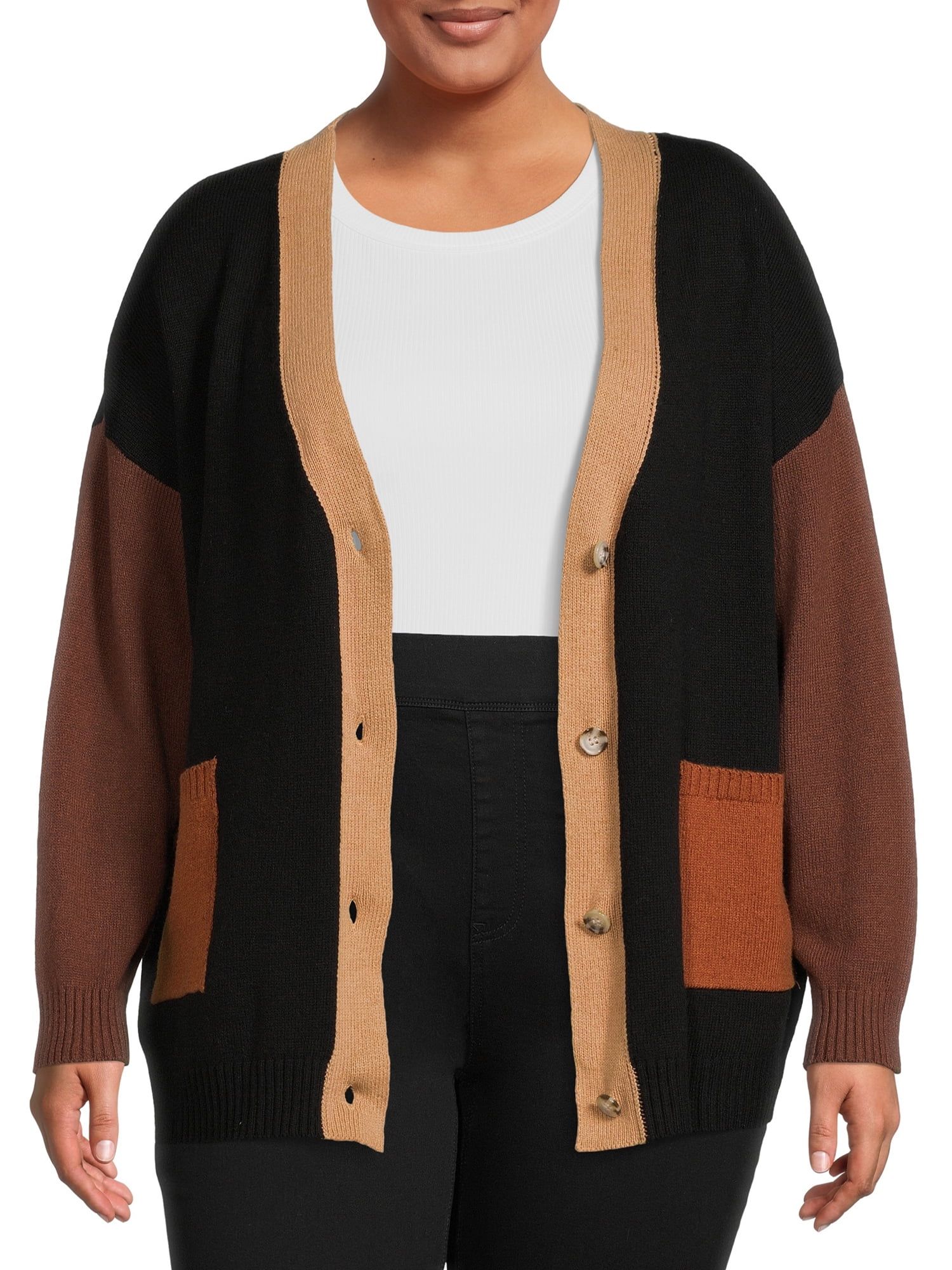 Terra & Sky Women's Plus Size Two Pocket Cardigan Sweater - Walmart.com | Walmart (US)