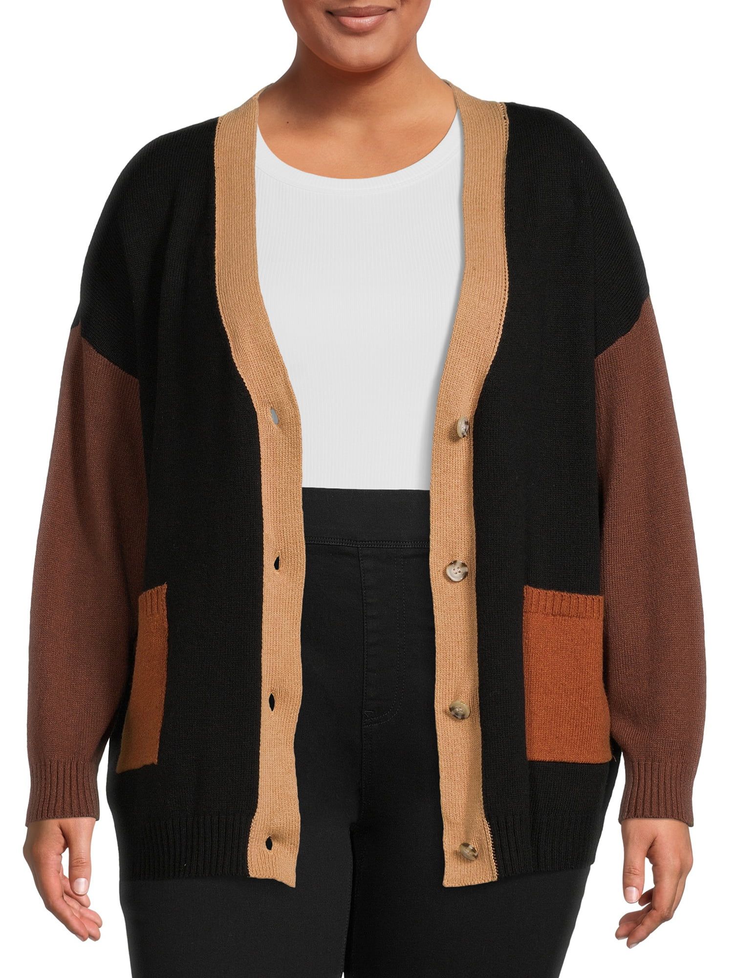 Terra & Sky Women's Plus Size Two Pocket Cardigan Sweater | Walmart (US)