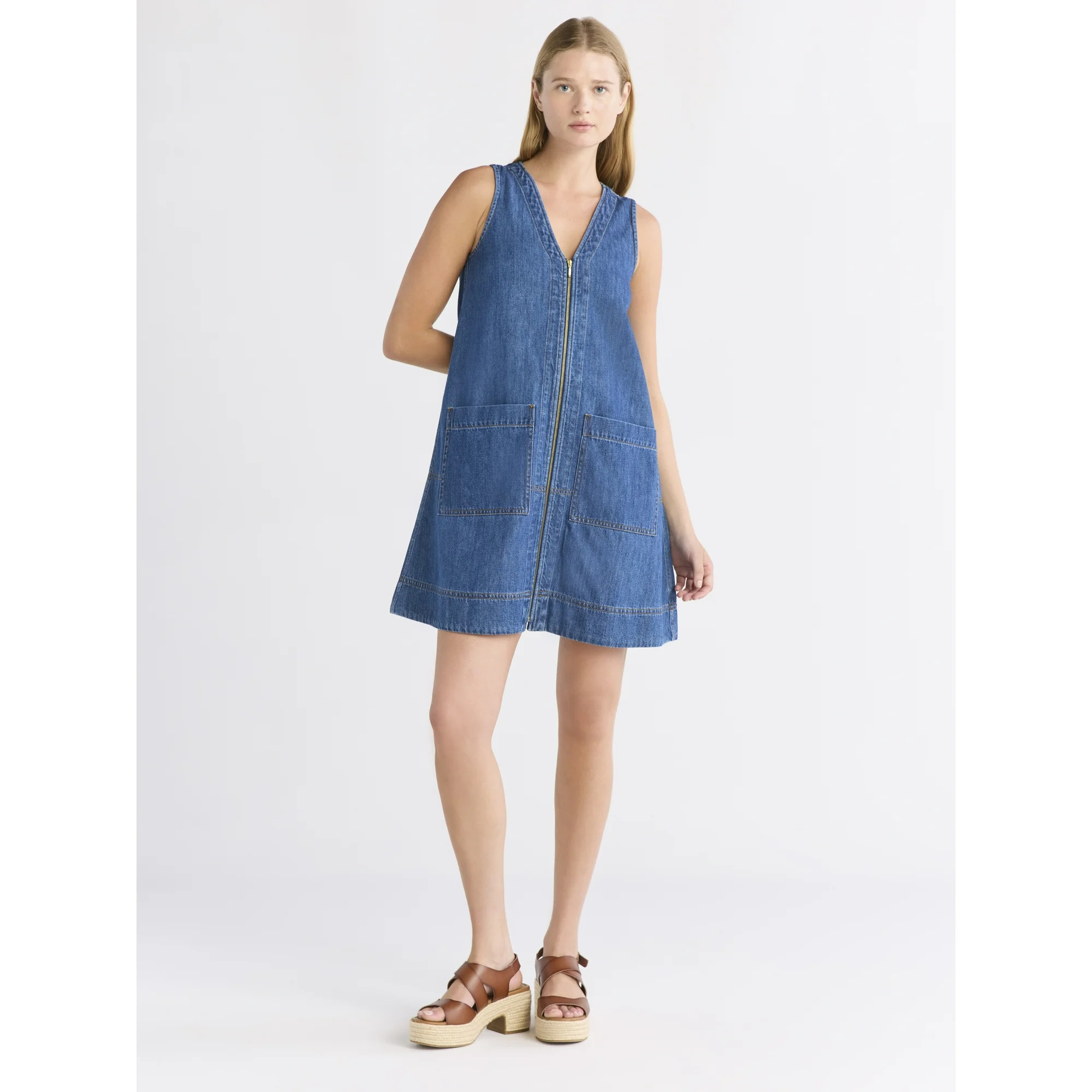 Free Assembly Women's and Women's Plus Sleeveless Denim A Line Mini Dress, Sizes XS-4X | Walmart (US)