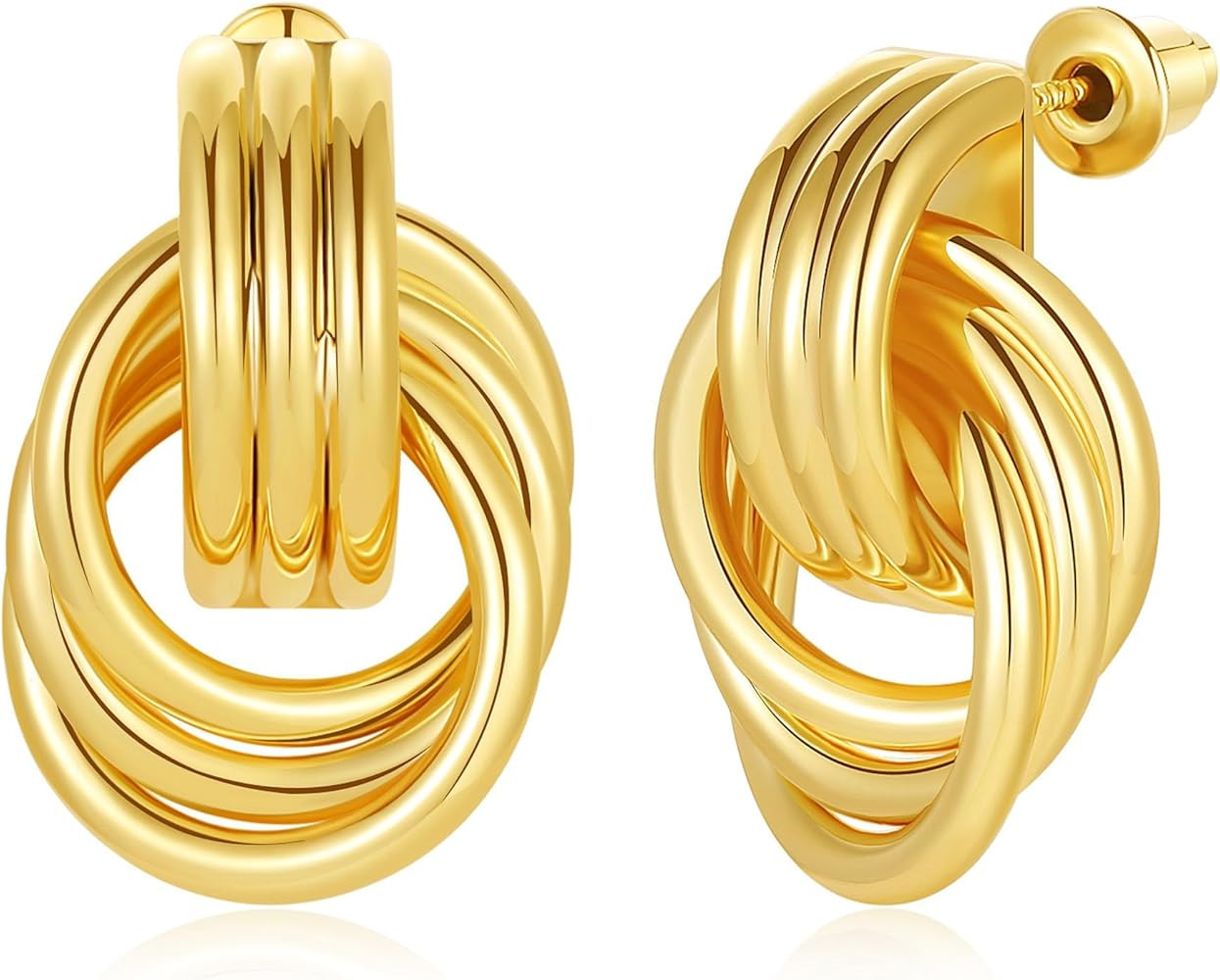Gold Statement Geometric Earrings for Women Chunky Love Knot Studs Gold Geometric Drop Dangle Ear... | Amazon (US)