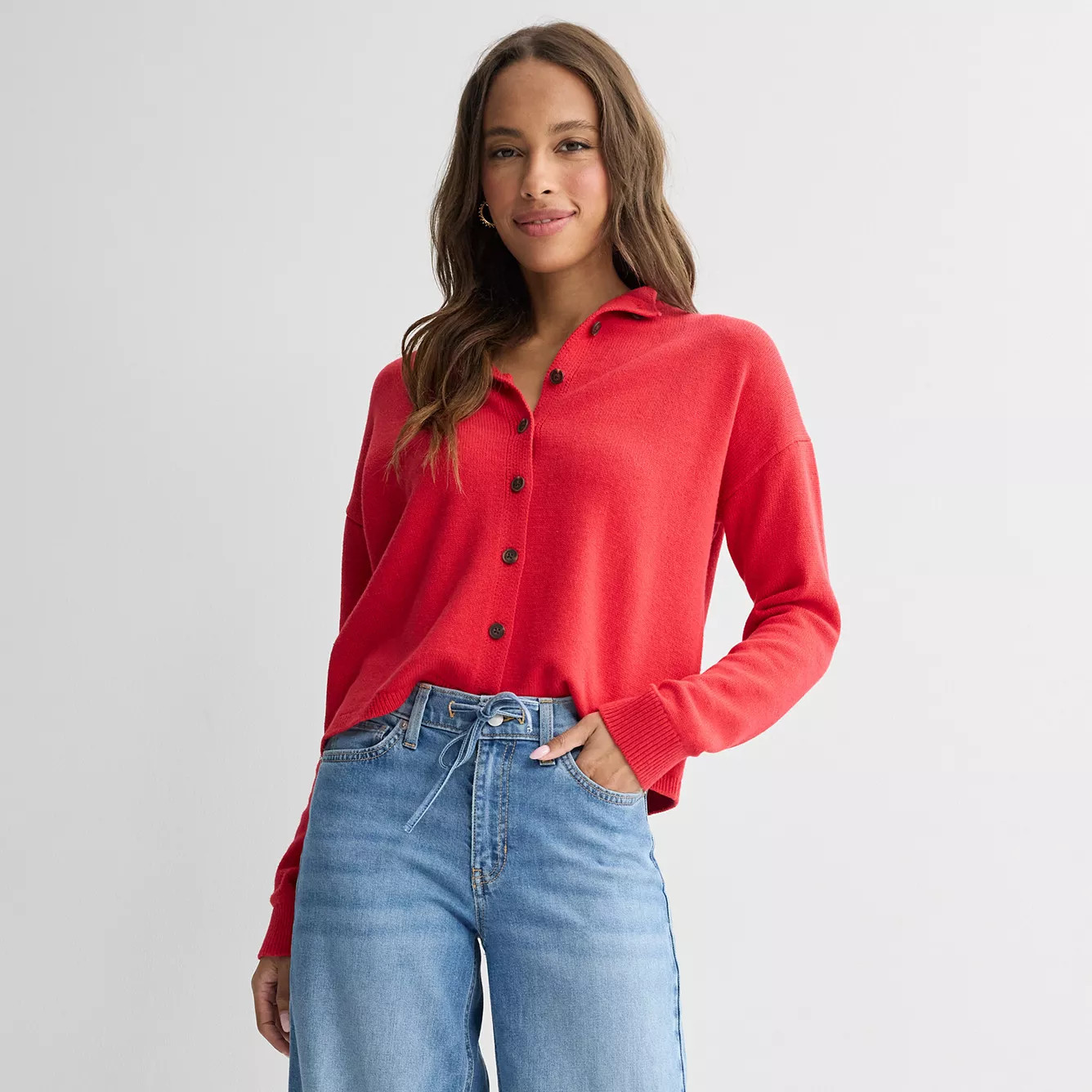 Women's Sonoma Goods For Life® Funnel Neck Sweater Cardigan | Kohl's