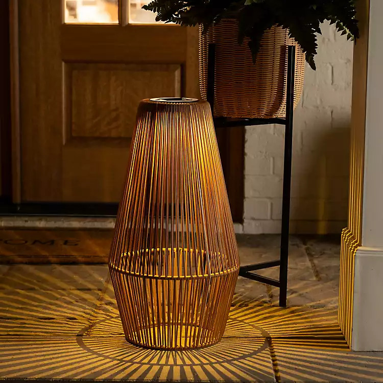 Natural Faux Rattan Standing Solar Lantern | Kirklands