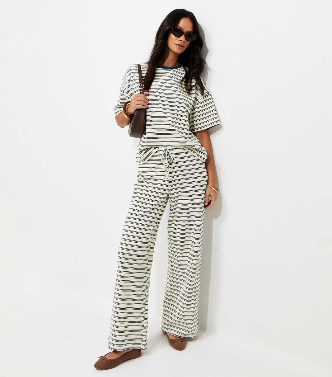 Blue Soft Touch Striped Drawstring Wide Leg Trousers | New Look | New Look (UK)