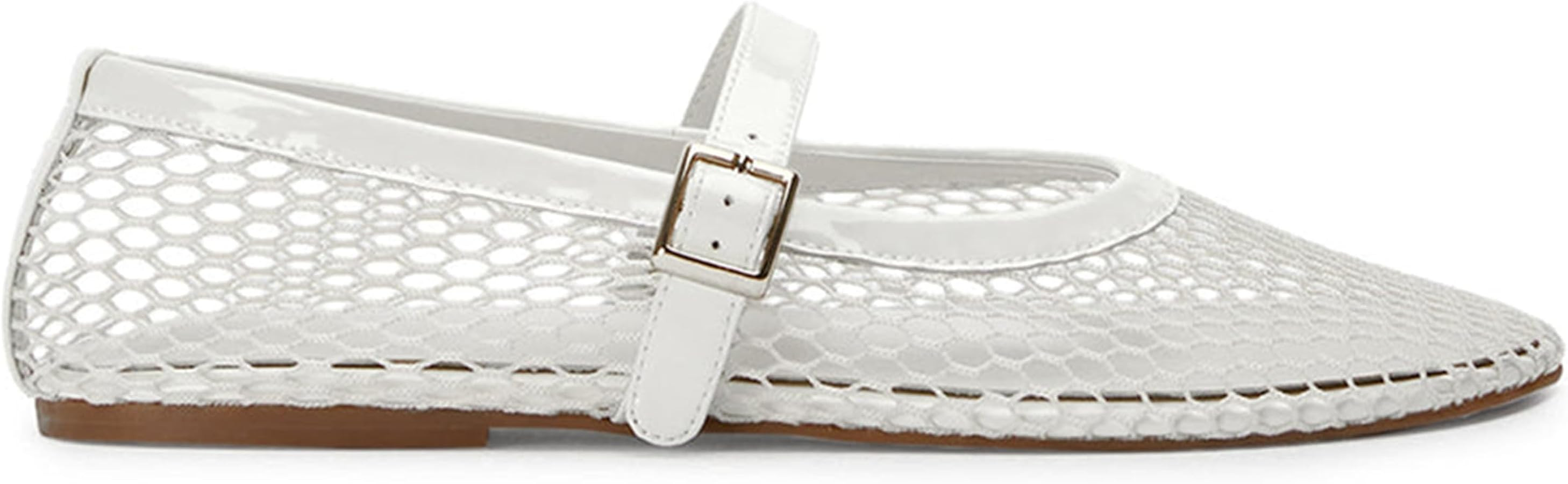 Mesh Ballet Flats for Women Fishnet Mary Jane Flats Buckle Strap Casual Ballerina Shoes | Amazon (US)