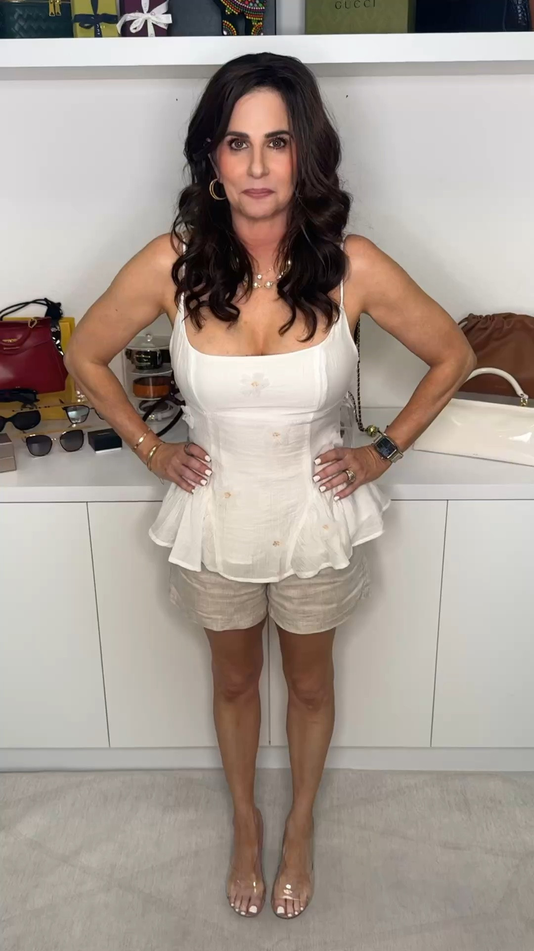 This top is so dainty with the flower appliqués . Wearing a sm , shorts are a 25 .

#LTKootd #LTKSaleAlert #LTKOver40