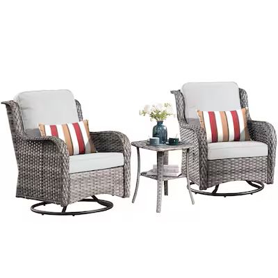 Ovios  2 Rattan Metal Frame Swivel Rocking Chair(s) with Gray Cushioned Seat | Lowe's