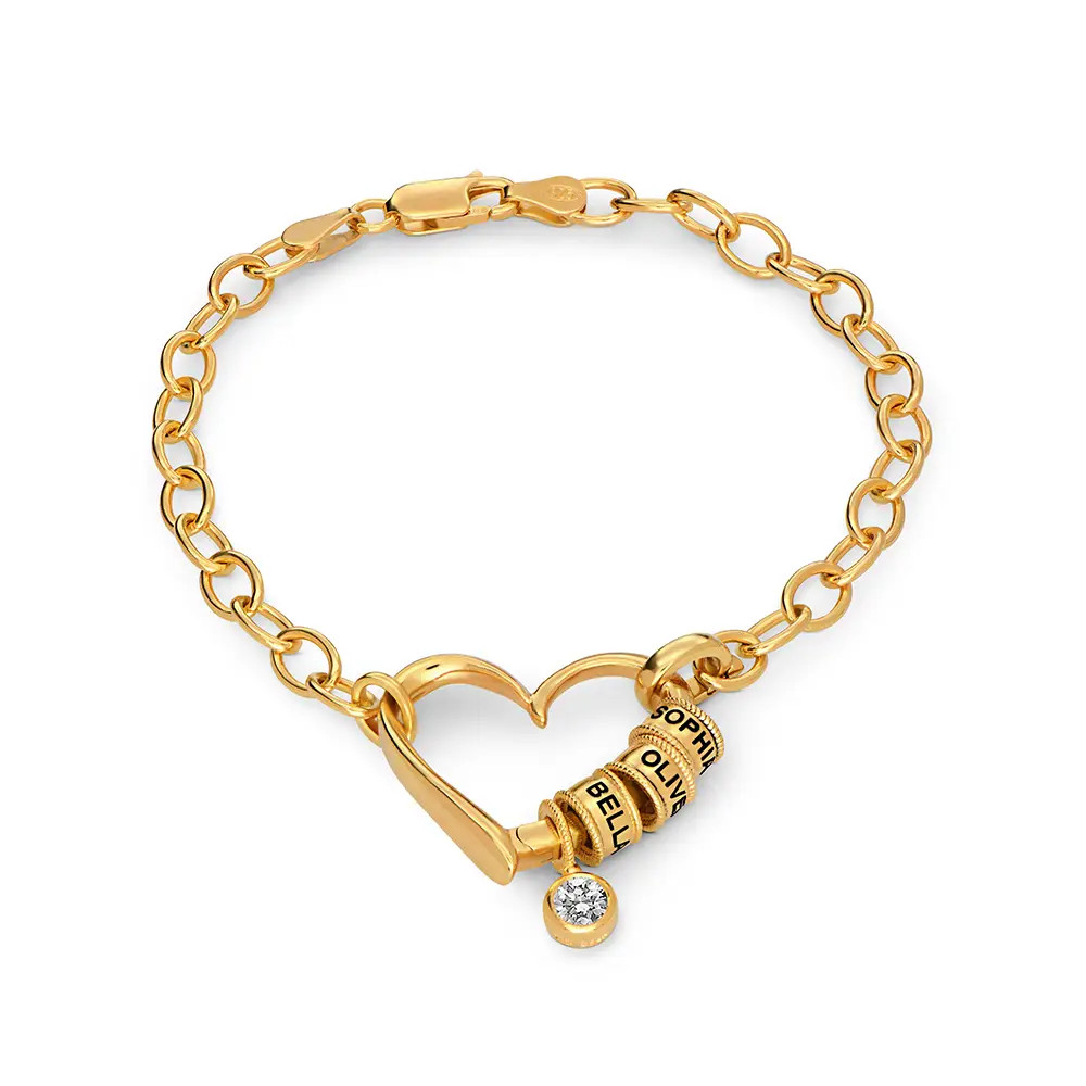 Delina Bracelet with Engraved Beads & 0.25CT Diamond in Gold Vermeil | Theo Grace