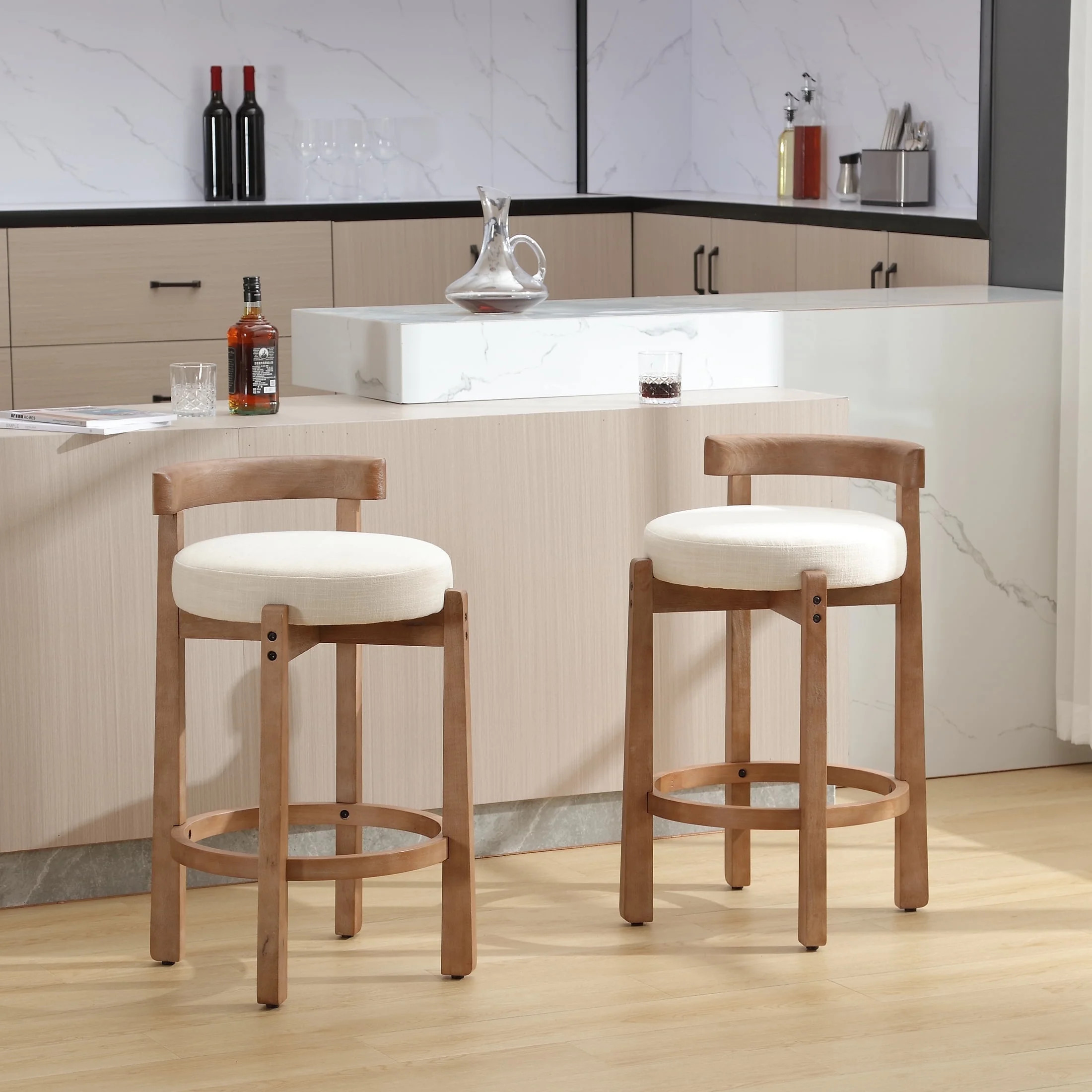 Guyou Counter Height Stools Set of 2, Mid Century Modern Armless Island Bar Stools with Curved Ba... | Walmart (US)