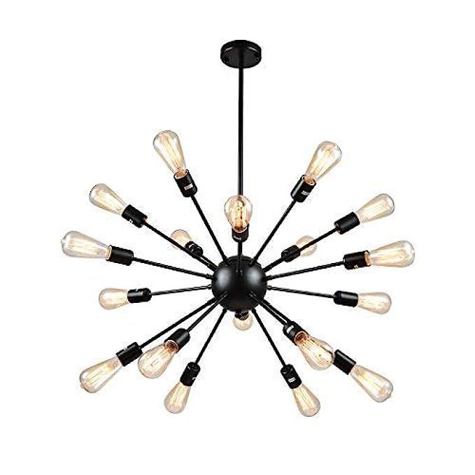 mirrea Vintage Metal Large Dimmable Sputnik Chandelier with 18 Lights, Black Painted | Amazon (US)