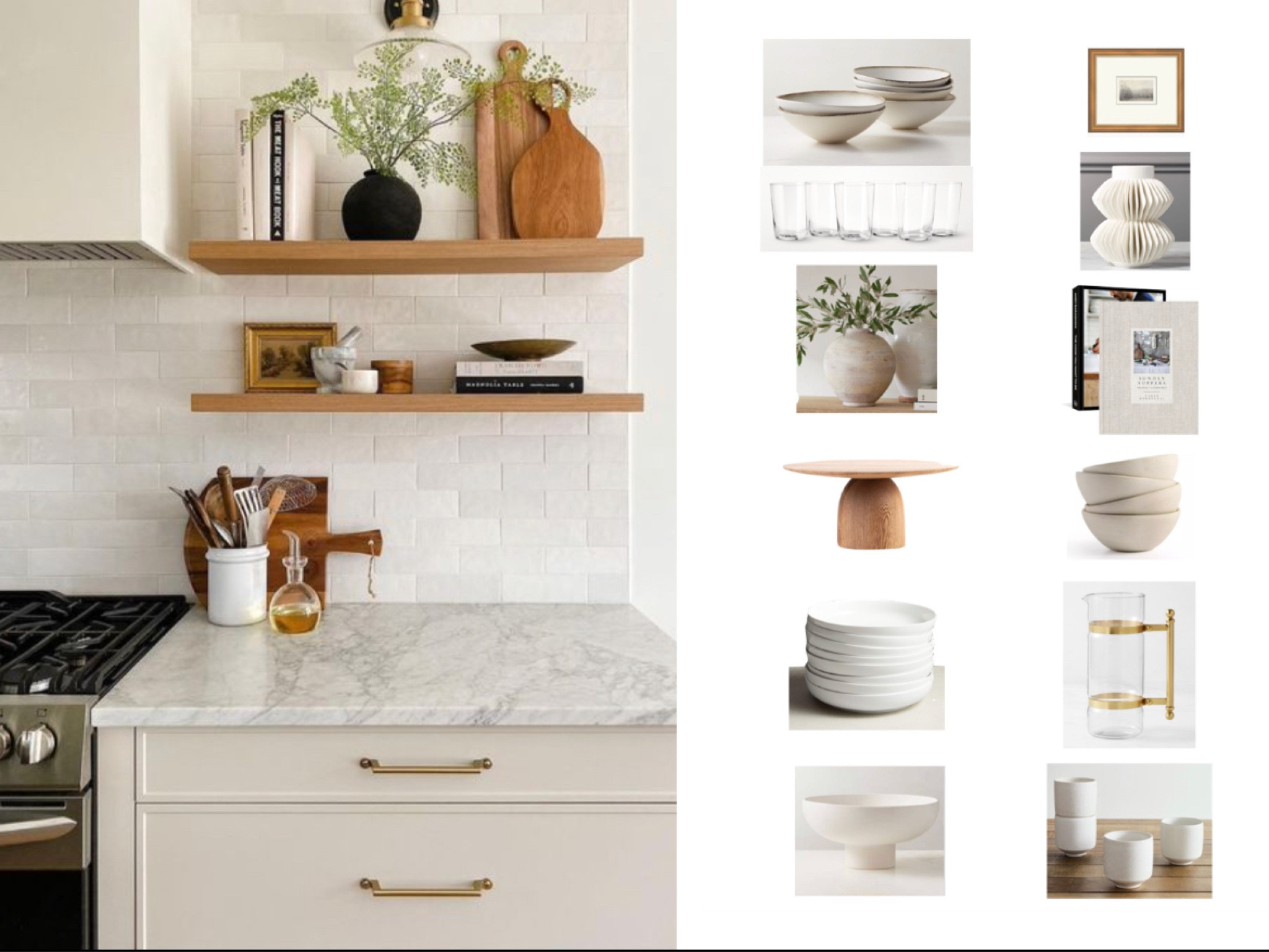 • KITCHEN • Exposed Shelving Tip • 
How to create well-styled shelving while avoiding over-cluttering. •

The key to is to first come up with a color palette to stay within and a selection of hard finishes you want include. Once you have these down, make a list of essential items needed and accents pieces wanted. By combining these checklists together, begin pulling pieces in a variation of sizes, shapes, and heights, using your color palette and finish direction. When purchasing pieces for a kitchen I like to use a 80/20 mindset. Meaning, 80% of items purchased are functioning essentials (dinnerware, glassware, cutting boards, pitchers, etc.) while the remaining 20% of items are solely for decor (vases, sculptural pieces, art, etc.). Applying these steps will ensure an intentionally cohesive aesthetic throughout the shelves with the appropriate amount of function balanced with decor. 

For this specific project I’m working on for a client, my finishes list includes: wood, stone, ceramic, porcelain, glass, & brass. Color palette as shown in images.

Et Viola! 

#InteriorDesign #interiors #kitchen #kitchendesign #exposedshelving #shelving #shelves #DIY #homedecor #homeaccents #decor #homedesign #designdetails #glassware #kitchenware #accentpieces #maisonmayfaire 



#LTKhome #LTKeurope