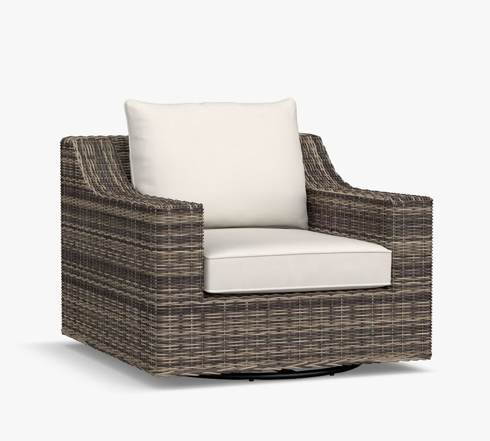 Torrey All-Weather Wicker Slope Arm Swivel Lounge Chair | Pottery Barn (US)