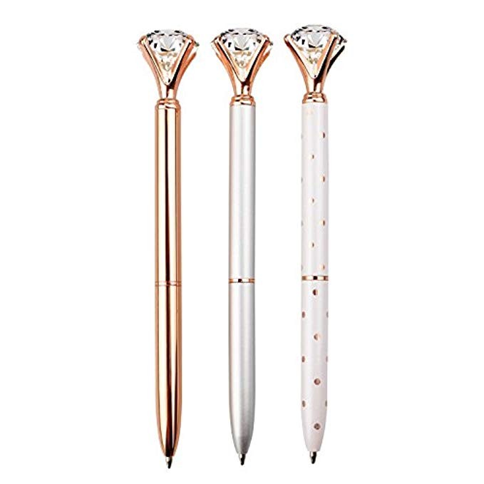 3 Pcs Rose Gold Pen with Big Diamond/Crystal ，Metal Ballpoint Pen，Rose Gold /Silver Office... | Amazon (US)