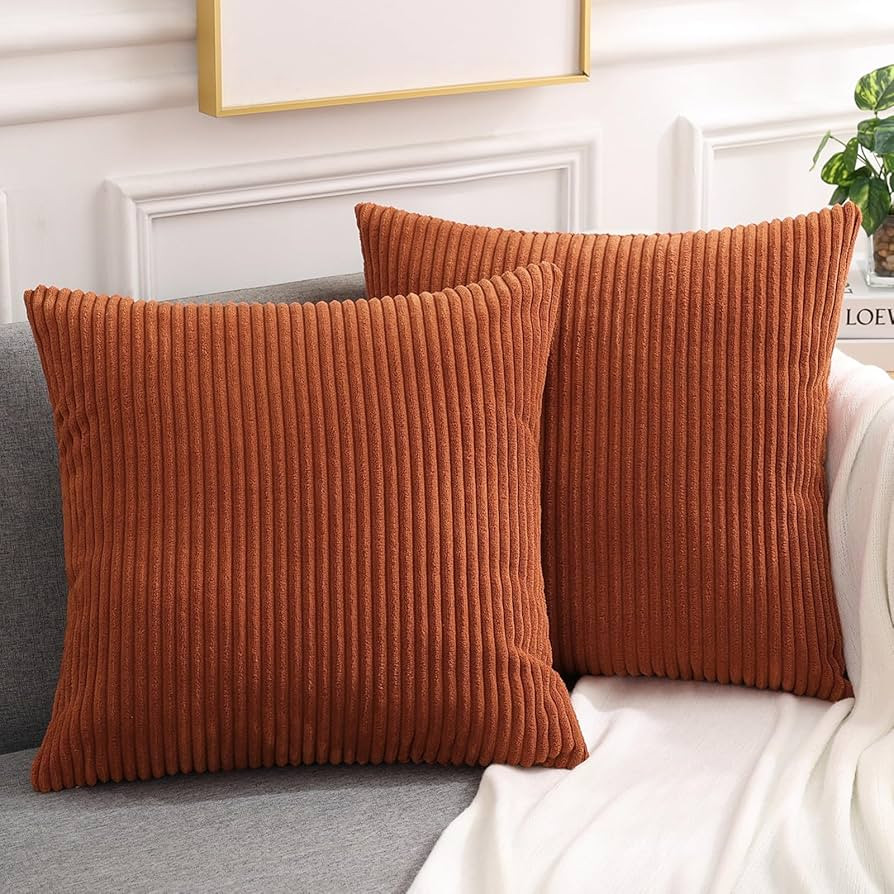 Mecatny Corduroy Fall Throw Pillow Covers 18x18 Set of 2 - Striped Decorative Pillow Covers for L... | Amazon (US)