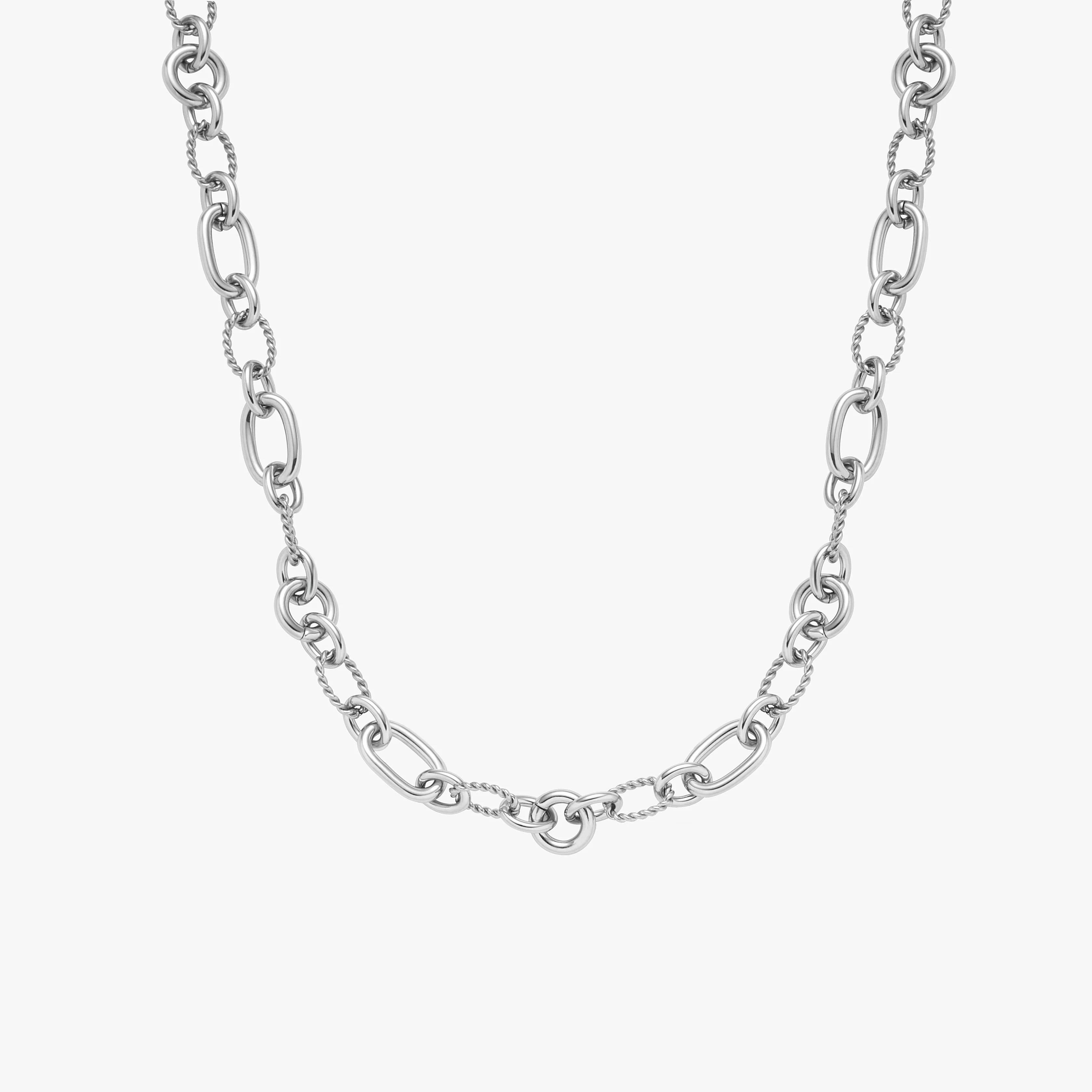 Cassandra Textured Silver Figaro Chain Necklace | Victoria Emerson