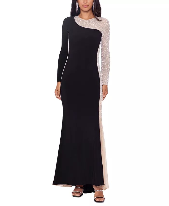 Women's Two-Tone Long-Sleeve Jersey-Knit Gown | Macy's