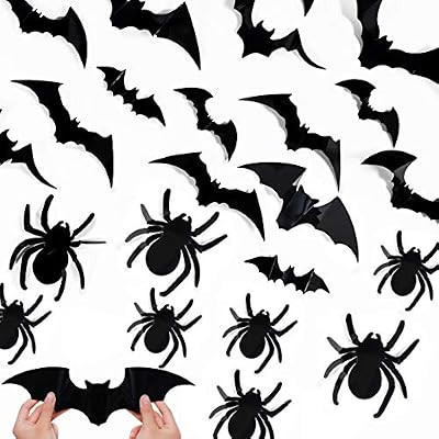 Ivenf Halloween Decorations Spider Bat Wall Decals Stickers Decor 100 Pack, Extra Large 3D Spider... | Amazon (US)
