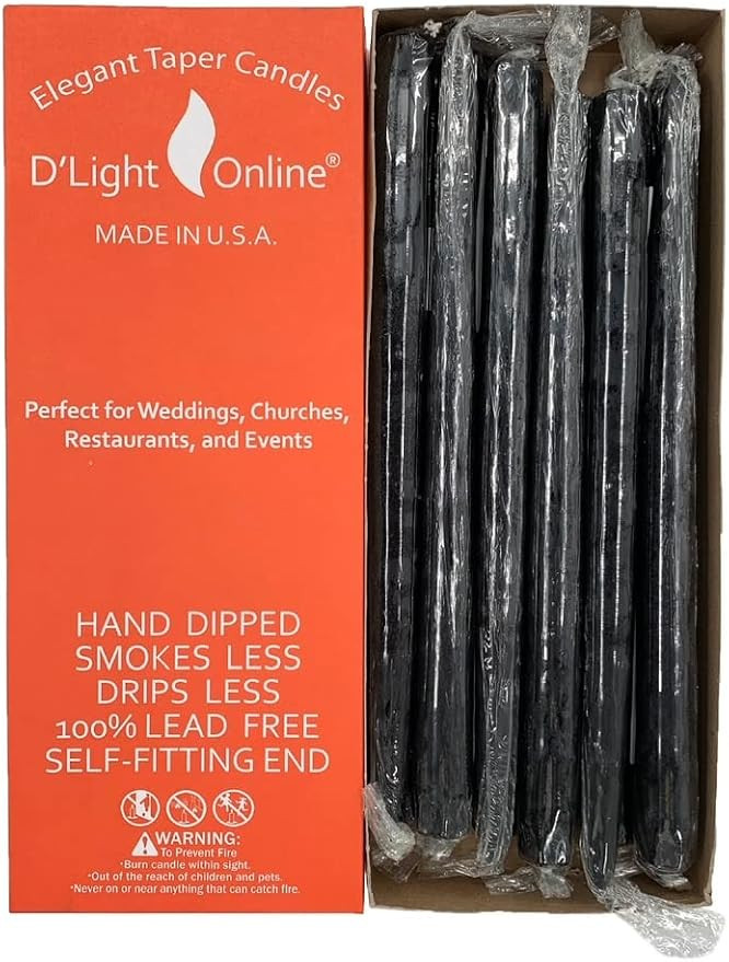 D'light Online Elegant Unscented 12" Black Taper Candles Premium Quality Hand-Dipped Tapered Cand... | Amazon (US)