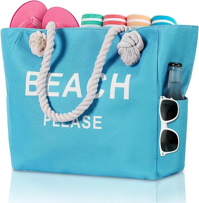 Large Canvas Beach Tote Bag with Zipper Women Swim, Travel, Shopping, Gym and Beach Holiday Cruis... | Amazon (US)