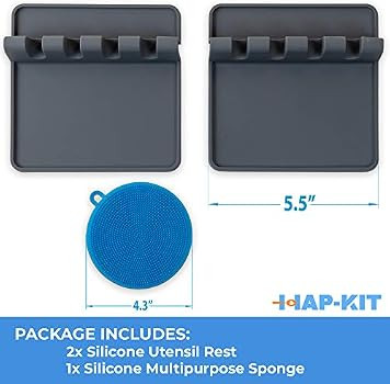 HAP-KIT [ 2 Pack ] Silicone Spoon Rest for Kitchen Counter w/BONUS Silicone Sponge | Kitchen Spoo... | Amazon (US)
