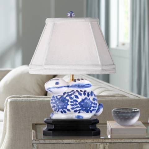 Blue And White 16"H Porcelain Bunny Accent Table Lamp | LampsPlus.com