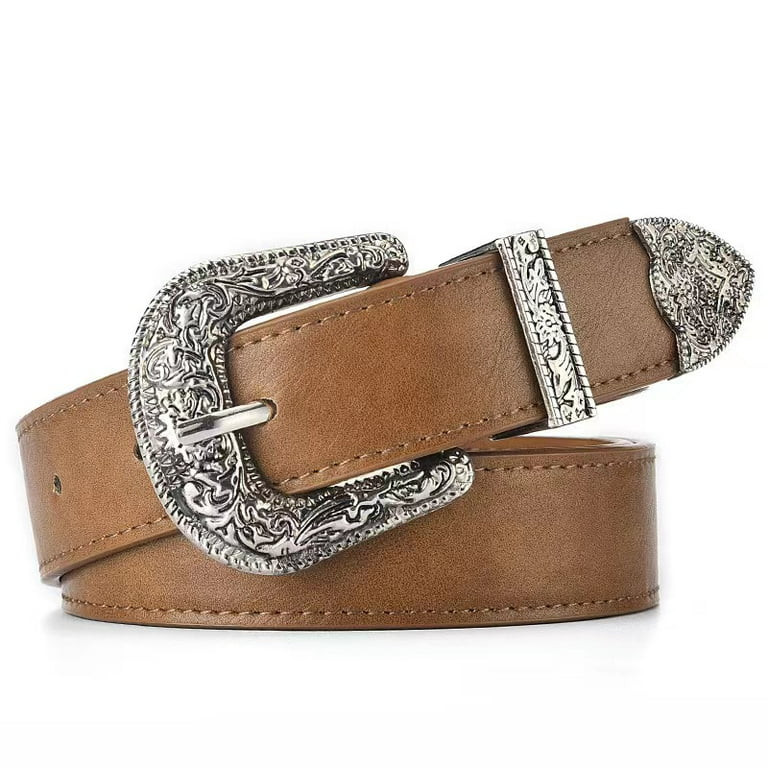 Women Leather Belts Ladies Vintage Western Design Black Waist Belt for Pants Jeans Dresses | Walmart (US)