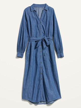 Waist-Defined Tie-Belt Maxi Jean Shirt Dress for Women | Old Navy (US)