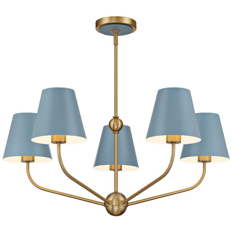 Xavier 28"W Vibrant Gold 5-Light Chandelier with Blue Shades - #6991K | Lamps Plus | Lamps Plus