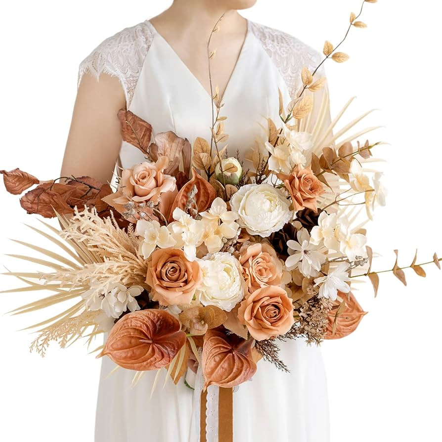 Ling's Moment Boho Bridal Bouquet, Rustic Wedding Bouquets for Bride, 17 Inch Silk Free Form Fall... | Amazon (US)