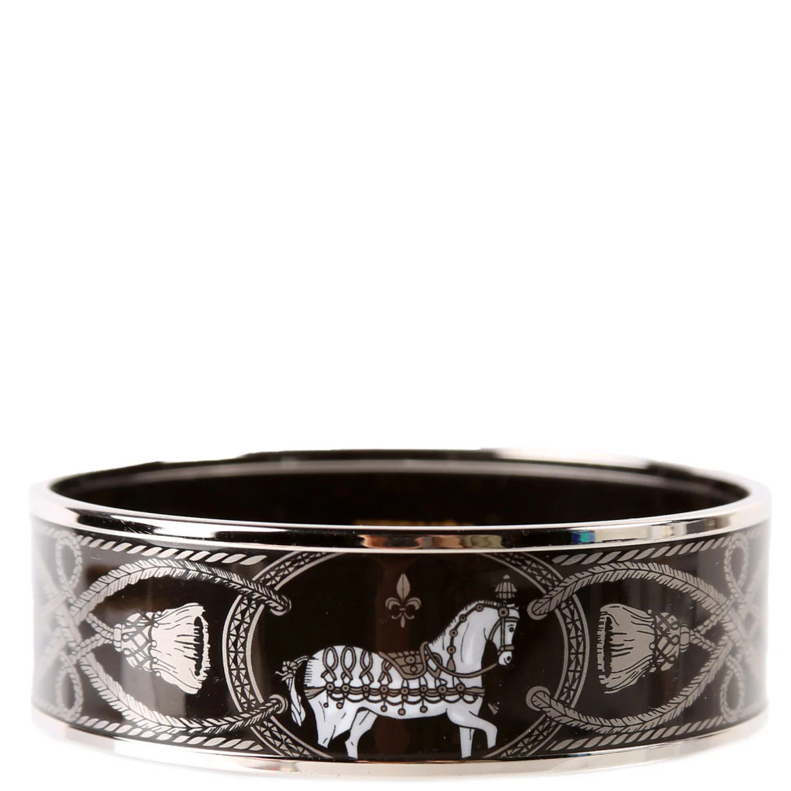 Enamel Wide Bangle Bracelet Black/Silver | Keeks Designer Handbags