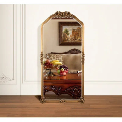 Ornate Gold Floor Mirror With Carved Floral Frame | Wayfair North America
