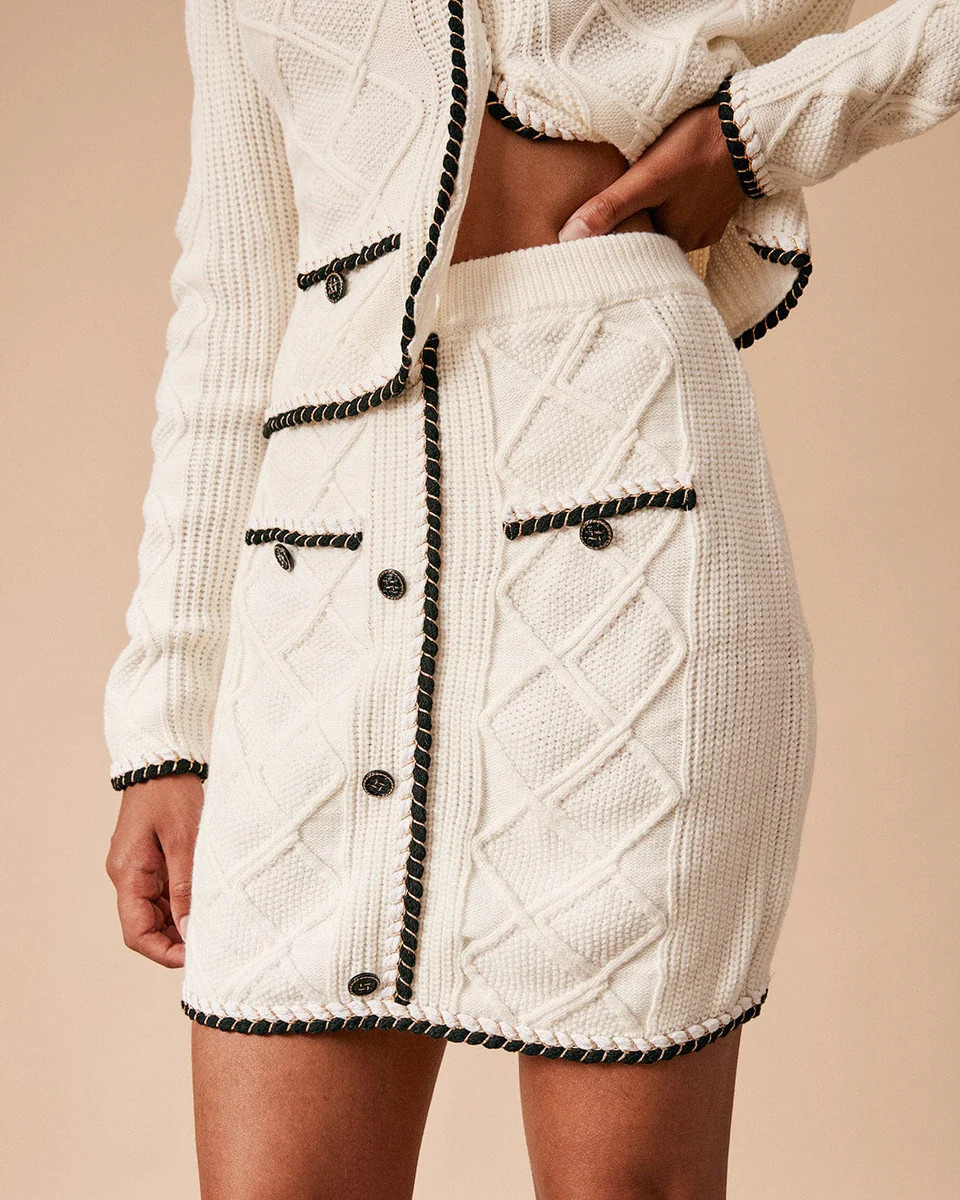 The High Waisted Contrast Trim Argyle Knit Skirt | rihoas.com