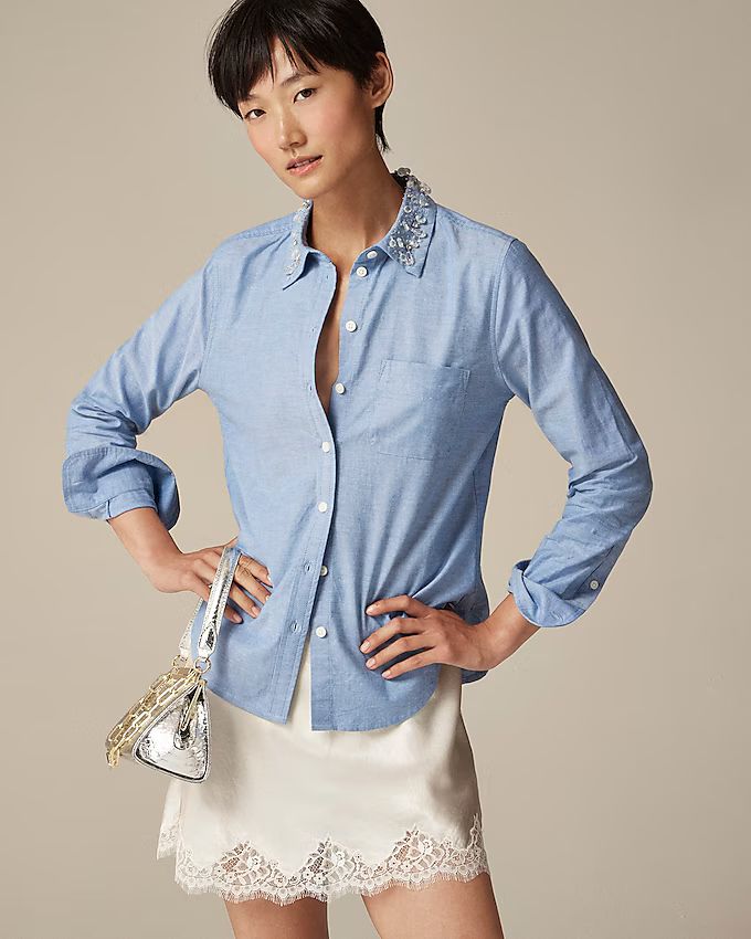 Collection shrunken button-up shirt in embellished brushed cotton oxford | J. Crew US