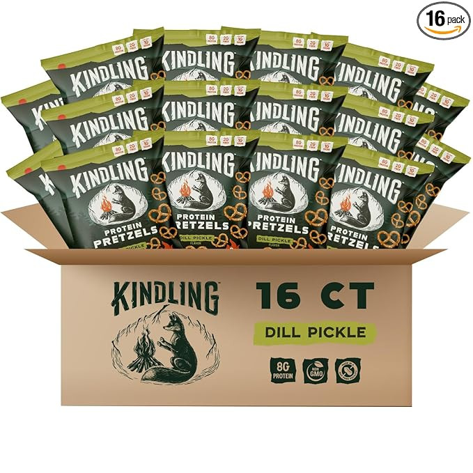 Kindling Protein Pretzels - Dill Pickle | Protein-Packed Snack Size Bags | Kosher | 8g Protein Pe... | Amazon (US)