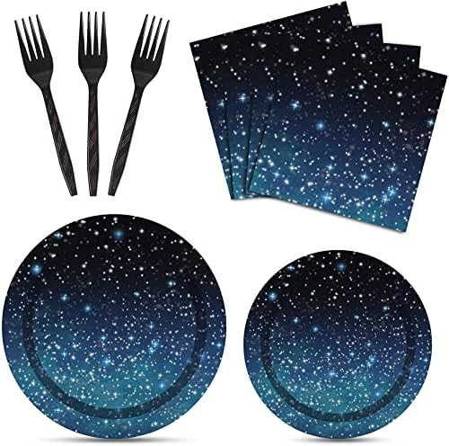 96PCS Starry Night Sky Galaxy Party Supplies Tableware Kit for 24 Guests Starry sky theme Party D... | Amazon (US)
