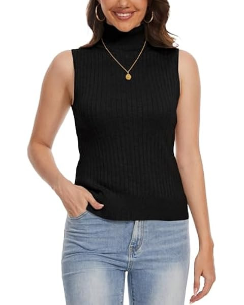 Sleeveless Turtlenecks for Women Lightweight Knit Sleeveless Vest Stretchy Turtleneck Tops | Amazon (US)