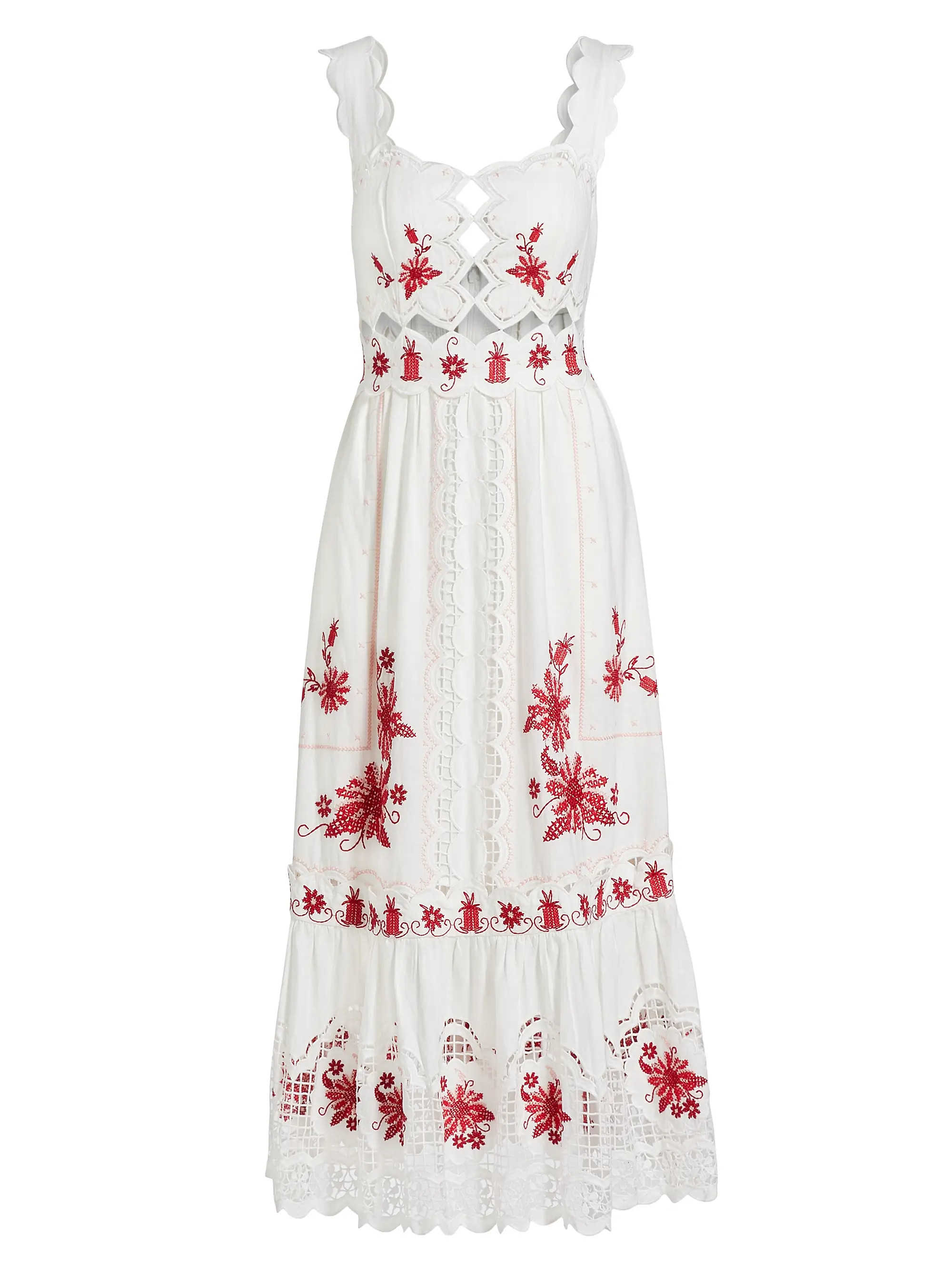 Only at SaksFarm RioRichelieu Sunflower Linen-Blend Midi-Dress | Saks Fifth Avenue