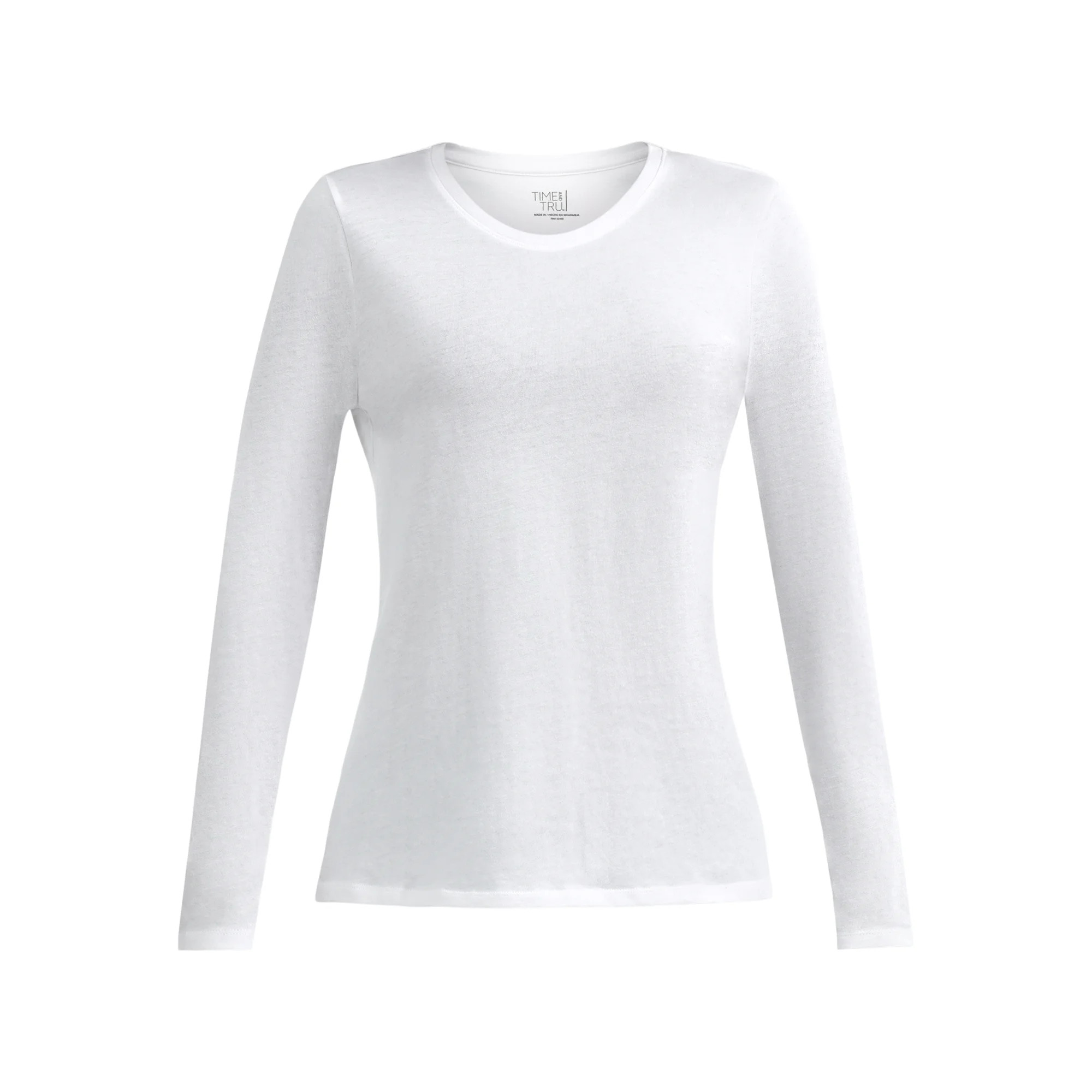 Time and Tru Women's Cotton Crewneck Tee with Long Sleeves, Sizes XS-XXXL | Walmart (US)
