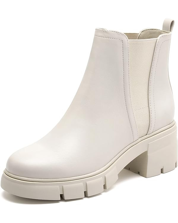 REDTOP Women's Chelsea Boots Elastic Chunky Block Heel Platform Lug Sole Ankle Booties | Amazon (US)