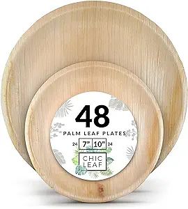 Chic Leaf Palm Leaf Plates Disposable Bamboo Plates Like 10 Inch & 7 Inch Round Party Pack (48 pk... | Amazon (US)
